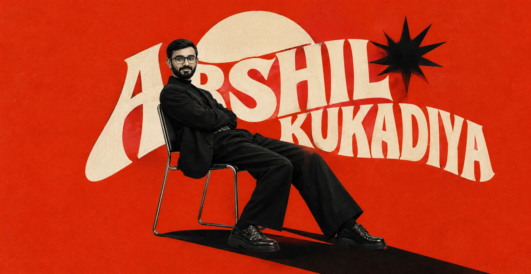 Arshil Kukadiya in an orange and cream retro portrait